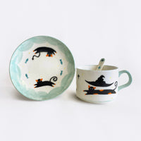 Curious Black Cat Witch Hat Cup & Saucer Set – by Mili Studio