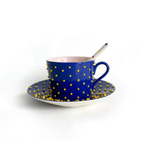 Cute Face Ceramic Cup & Saucer Set | Blue or Orange
