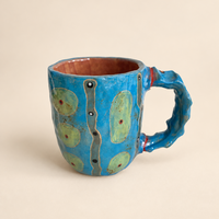 FLOW Abstract Ceramic Mug — Electric Blue & Mint