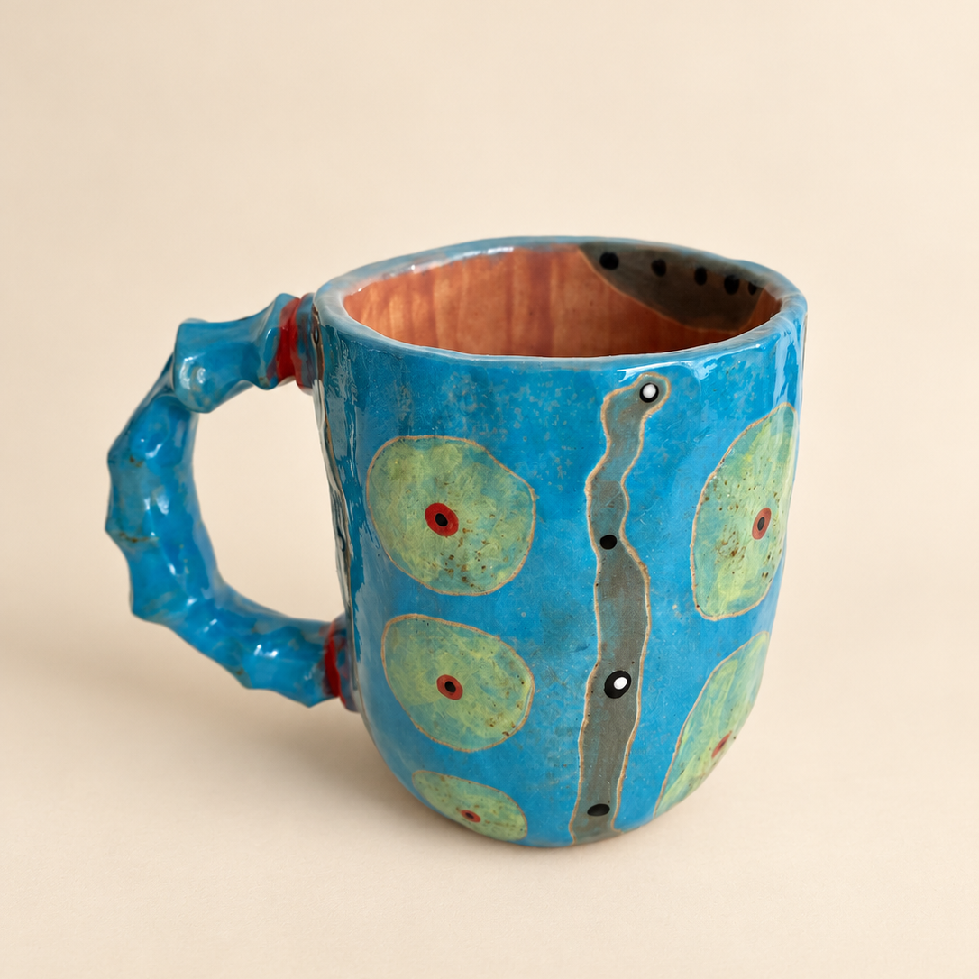 FLOW Abstract Ceramic Mug — Electric Blue & Mint