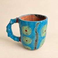 FLOW Abstract Ceramic Mug — Electric Blue & Mint