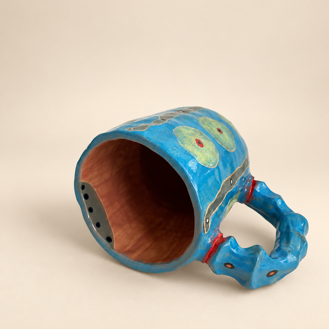 FLOW Abstract Ceramic Mug — Electric Blue & Mint