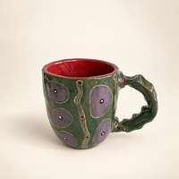 FLOW Abstract Ceramic Mug — Forest Green & Plum