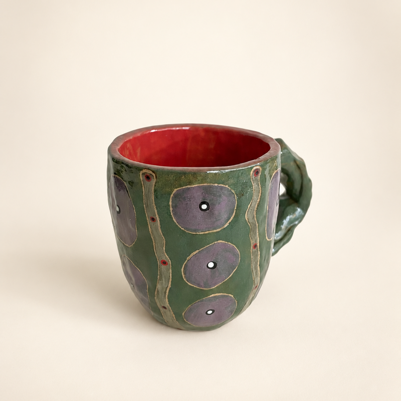 FLOW Abstract Ceramic Mug — Forest Green & Plum