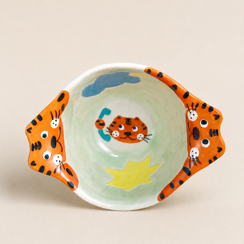 Peekaboo Tiger Ceramic Bowl