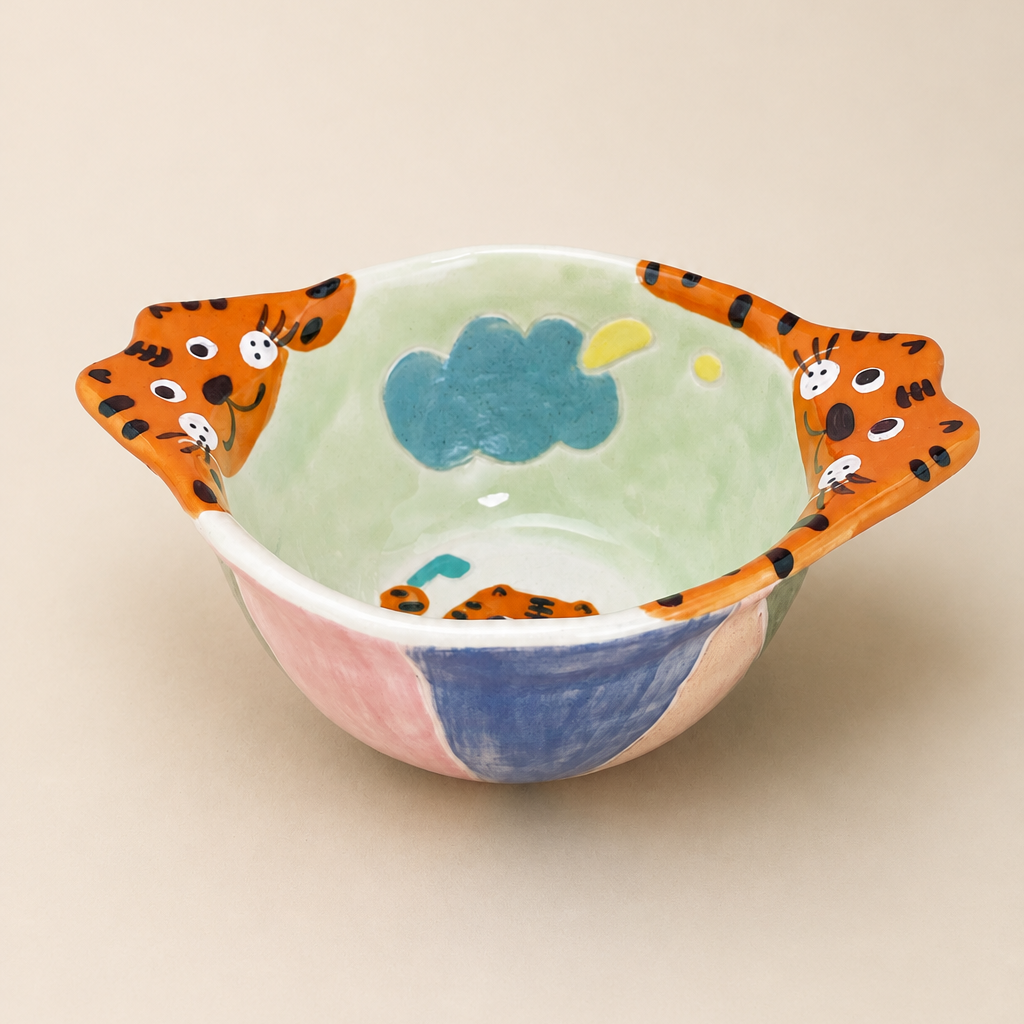 Peekaboo Tiger Ceramic Bowl