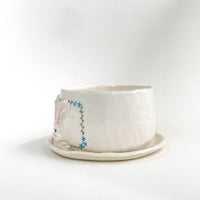 Bunny Floral Ceramic Cup & Saucer Set – Blue / Orange
