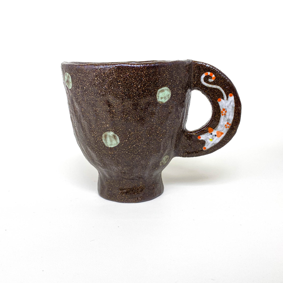 Cat Handle Speckled Ceramic Cup – Dark Brown & Mint