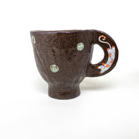 Cat Handle Speckled Ceramic Cup – Dark Brown & Mint