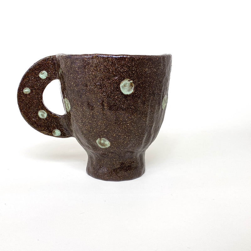 Cat Handle Speckled Ceramic Cup – Dark Brown & Mint