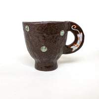 Cat Handle Speckled Ceramic Cup – Dark Brown & Mint