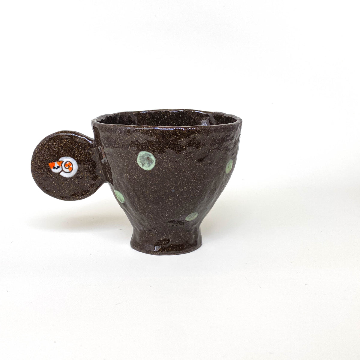 Mini Cat Handle Speckled Ceramic Cup – Dark Brown & Mint