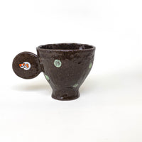 Mini Cat Handle Speckled Ceramic Cup – Dark Brown & Mint