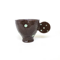 Mini Cat Handle Speckled Ceramic Cup – Dark Brown & Mint