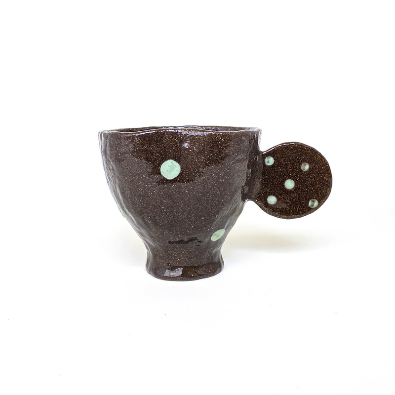 Mini Cat Handle Speckled Ceramic Cup – Dark Brown & Mint
