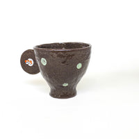 Mini Cat Handle Speckled Ceramic Cup – Dark Brown & Mint