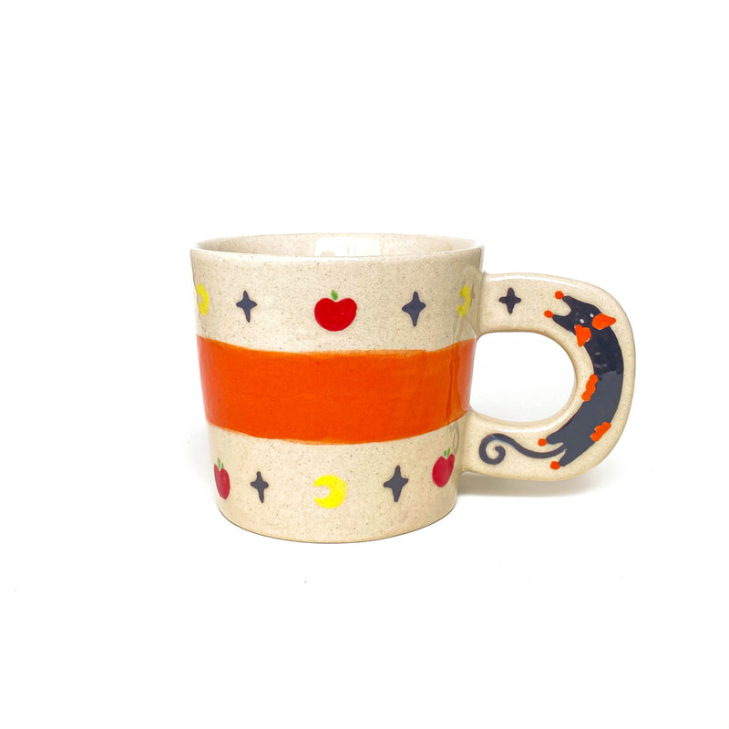 Orange Band Cat Handle Ceramic Mug