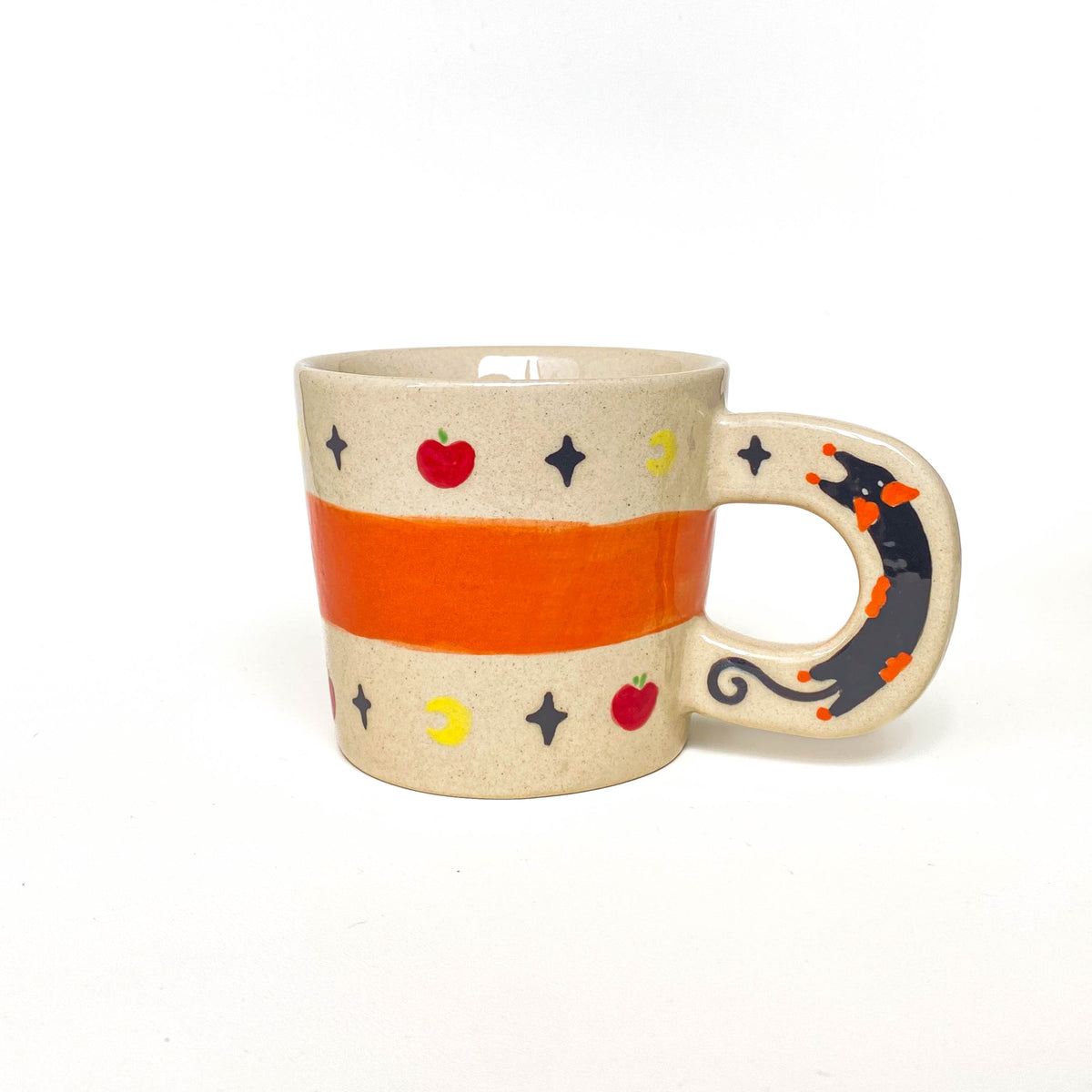 Orange Band Cat Handle Ceramic Mug