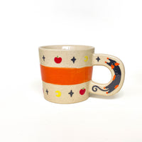 Orange Band Cat Handle Ceramic Mug