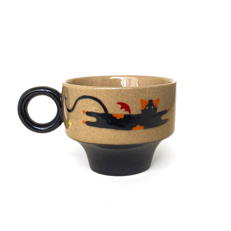Angel & Devil Cat Pedestal Ceramic Cup