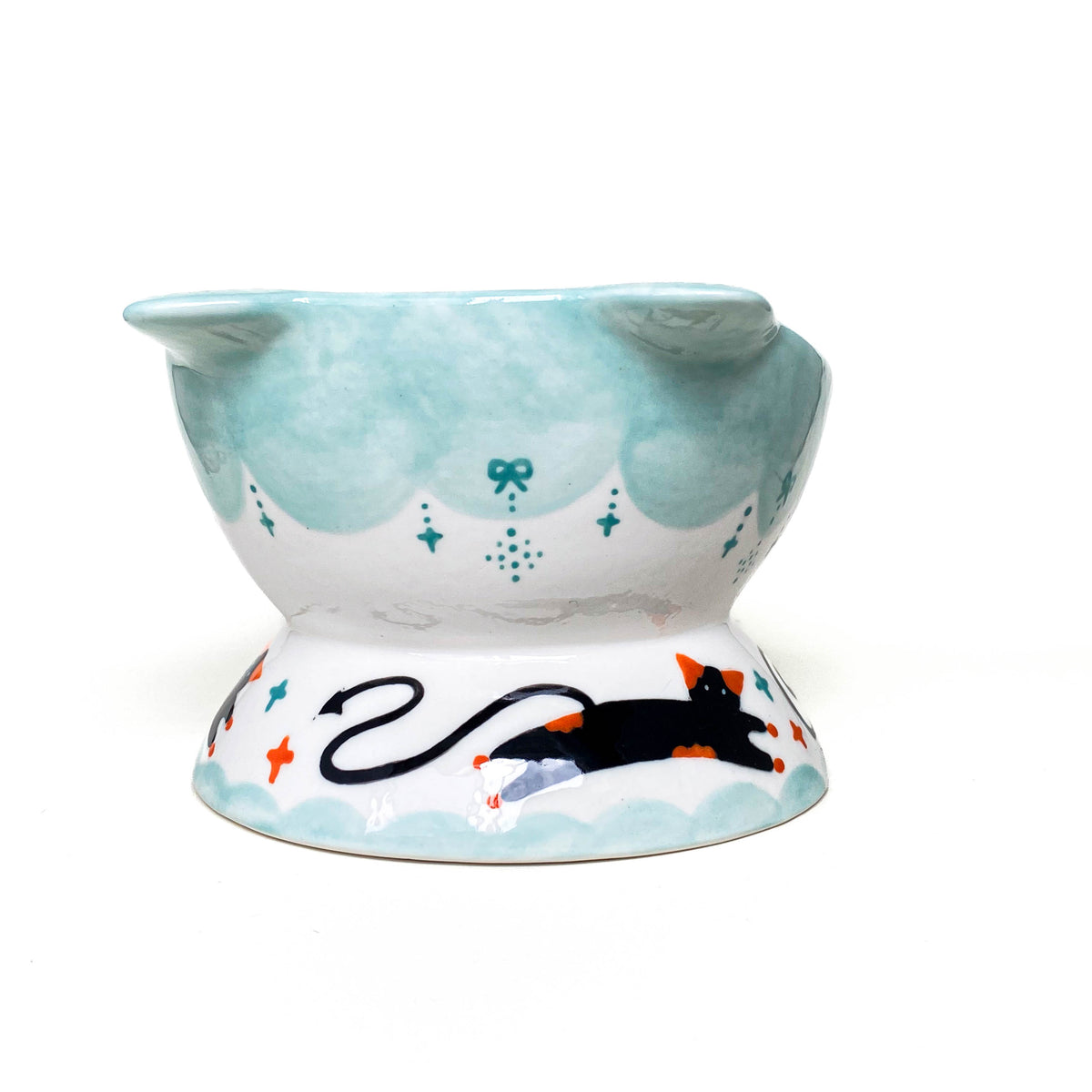 Black Cat Raised Ceramic Pet Bowl – Mint / Blue / Orange