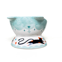 Black Cat Raised Ceramic Pet Bowl – Mint / Blue / Orange