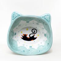 Black Cat Raised Ceramic Pet Bowl – Mint / Blue / Orange