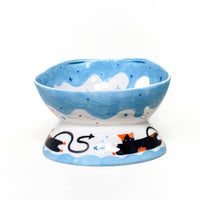 Black Cat Raised Ceramic Pet Bowl – Mint / Blue / Orange