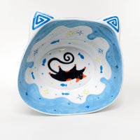 Black Cat Raised Ceramic Pet Bowl – Mint / Blue / Orange