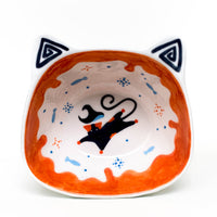 Black Cat Raised Ceramic Pet Bowl – Mint / Blue / Orange