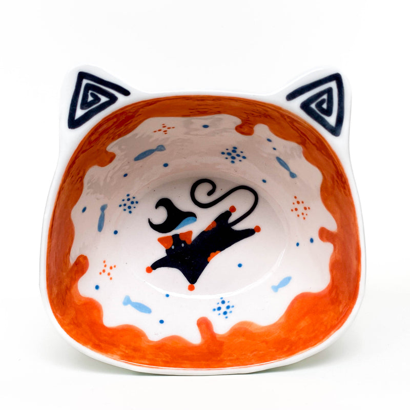 Black Cat Raised Ceramic Pet Bowl – Mint / Blue / Orange