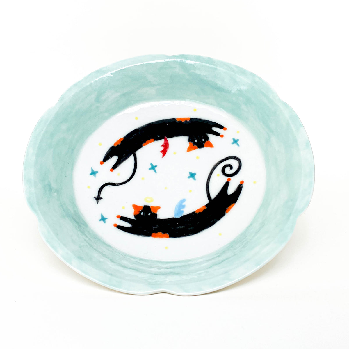 Angel & Devil Cat Ceramic Plate