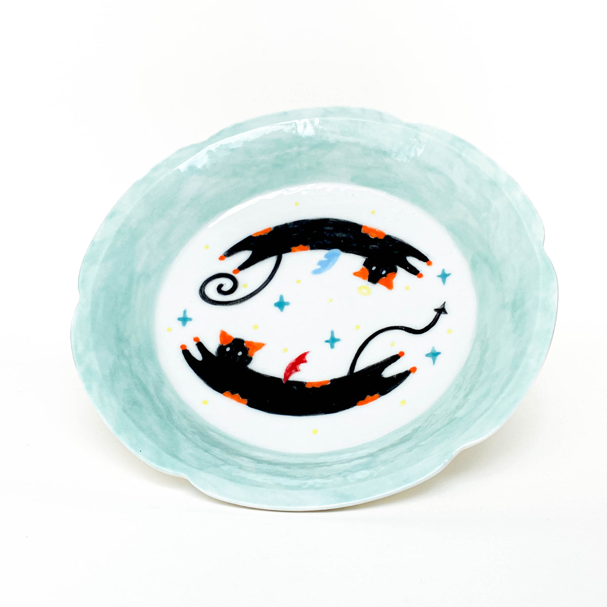 Angel & Devil Cat Ceramic Plate