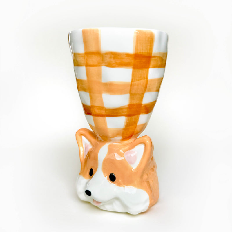 Corgi Plaid Goblet Ceramic Cup