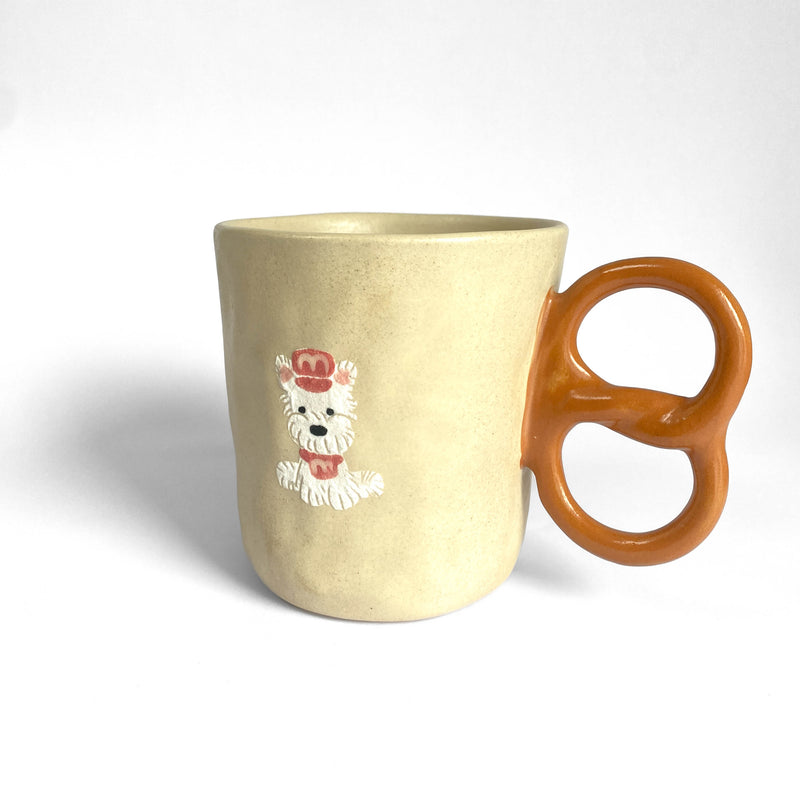 Westie Pretzel Handle Ceramic Mug