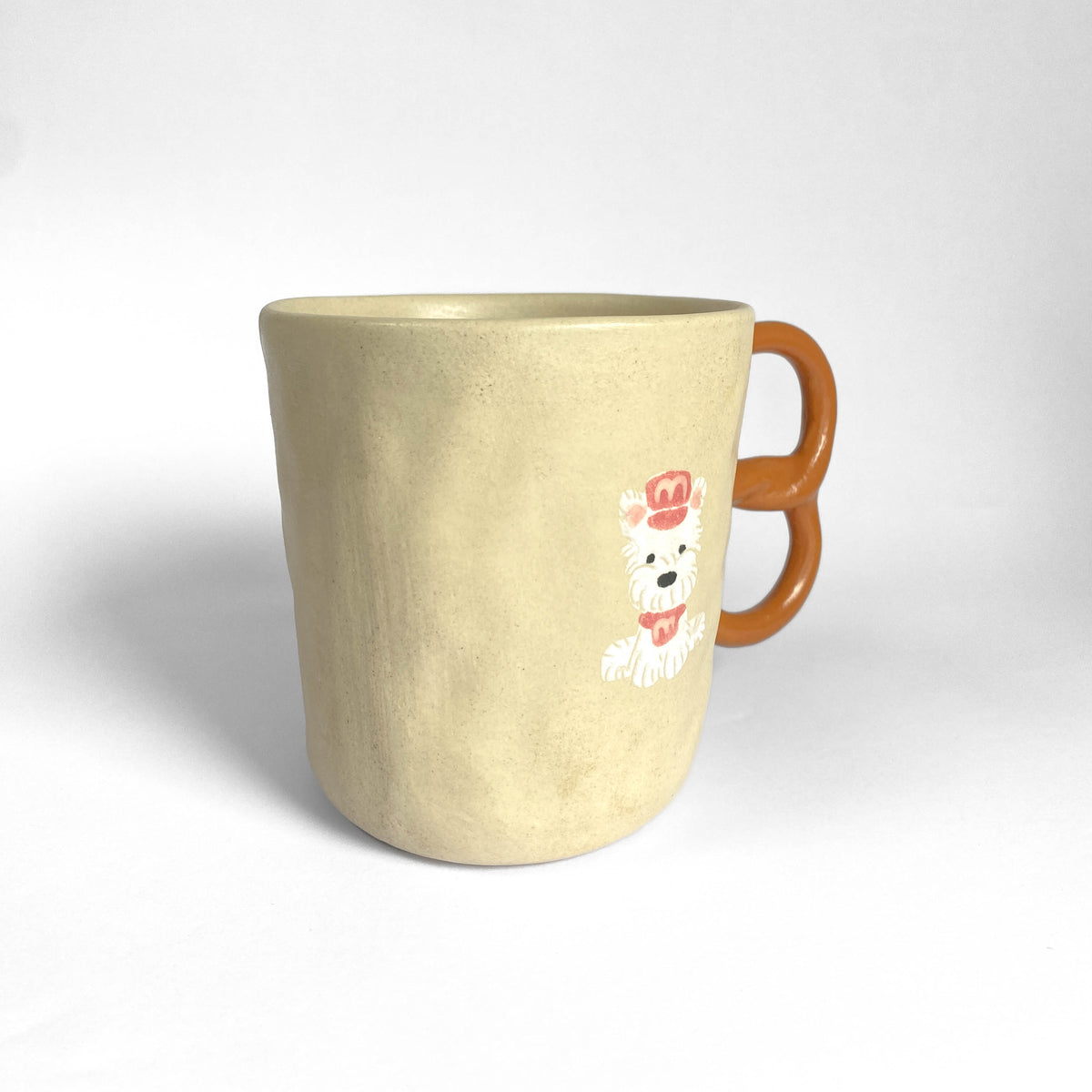 Westie Pretzel Handle Ceramic Mug