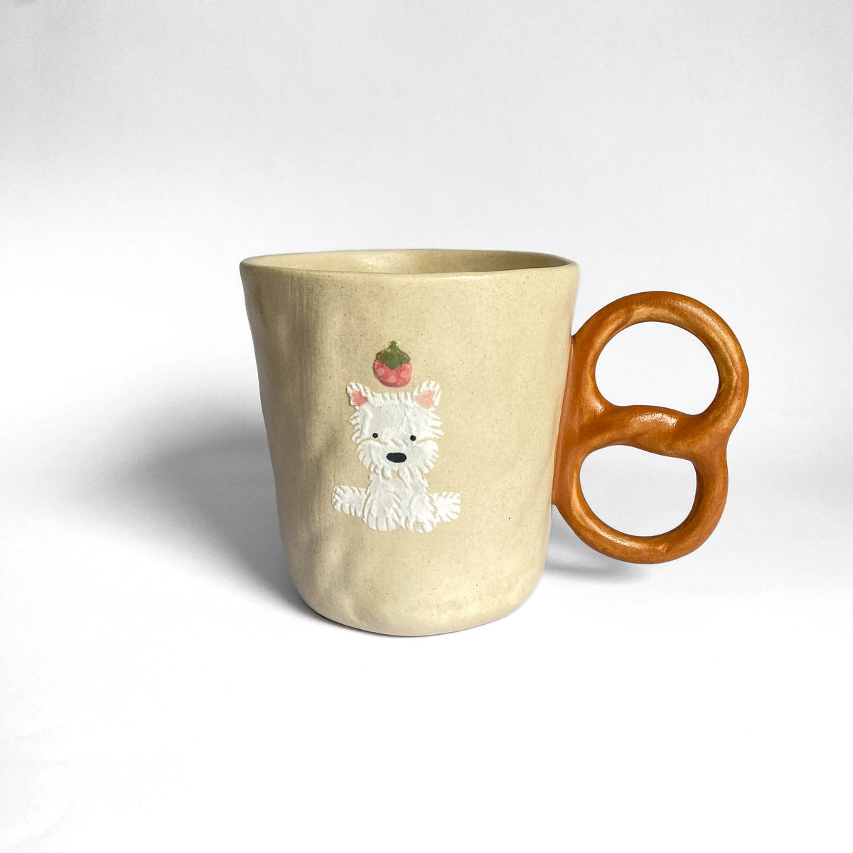 Westie Strawberry Pretzel Handle Ceramic Mug