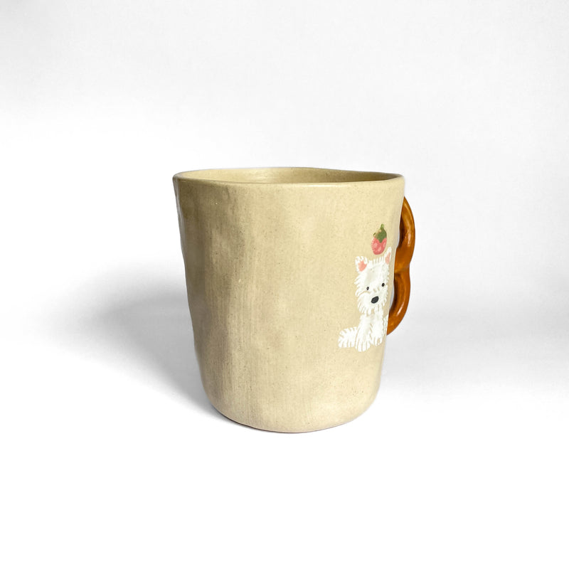Westie Strawberry Pretzel Handle Ceramic Mug