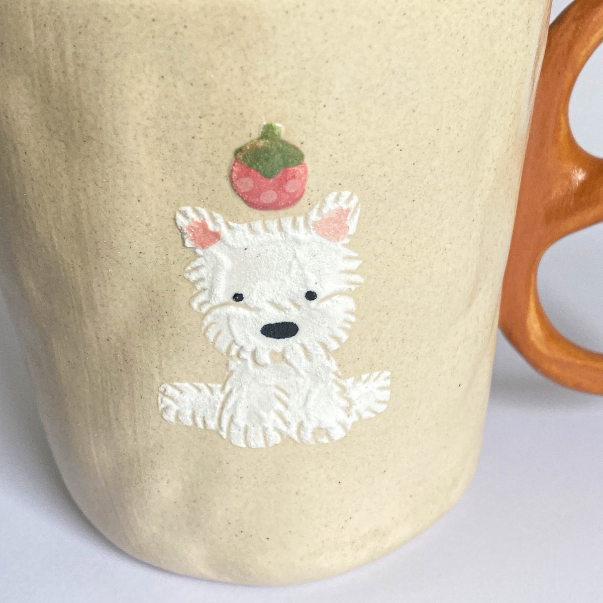 Westie Strawberry Pretzel Handle Ceramic Mug