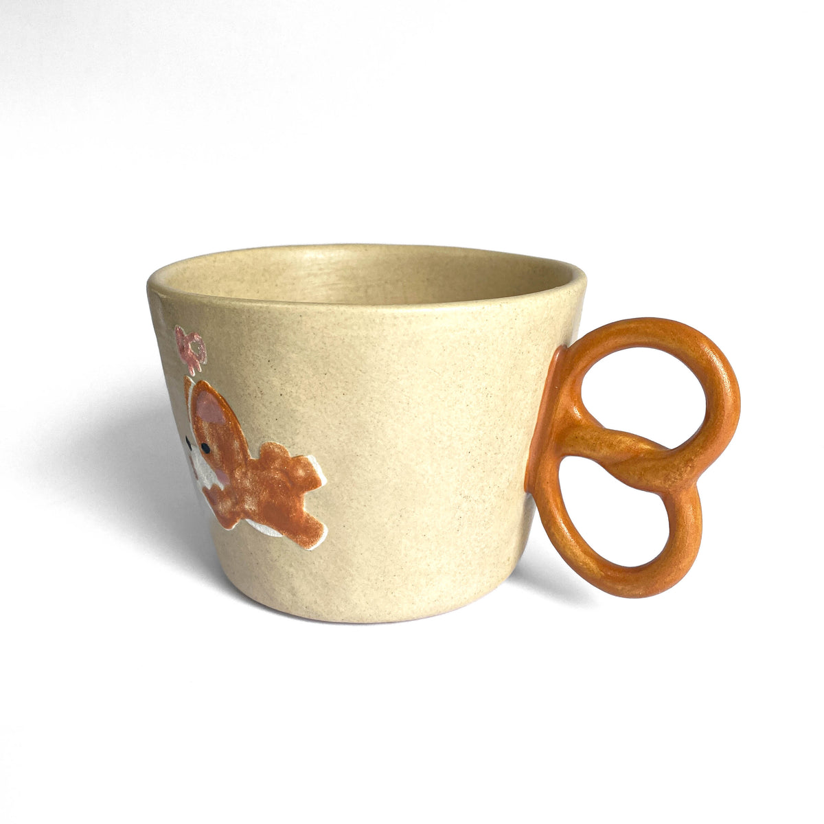 Corgi Ribbon Pretzel Handle Ceramic Mug
