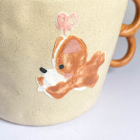 Corgi Ribbon Pretzel Handle Ceramic Mug