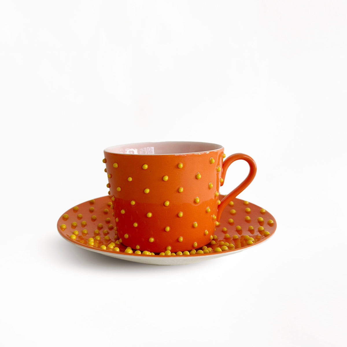 Cute Face Ceramic Cup & Saucer Set | Blue or Orange