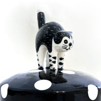Curious Cat Ceramic Storage Jar | Black Polka Dot