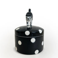 Curious Cat Ceramic Storage Jar | Black Polka Dot