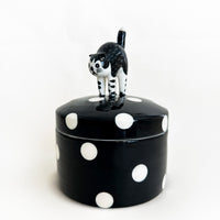 Curious Cat Ceramic Storage Jar | Black Polka Dot