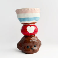 Poodle Dessert Goblet Ceramic Cup – Blue / Green