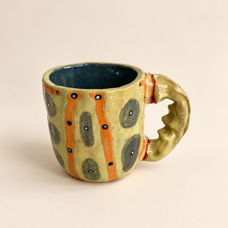 FLOW Abstract Ceramic Mug — Olive & Orange